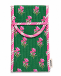Green and pink floral hand block print Goggle/Specs case