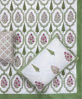 Green Pink Mughal Hand Block Print Bedsheet