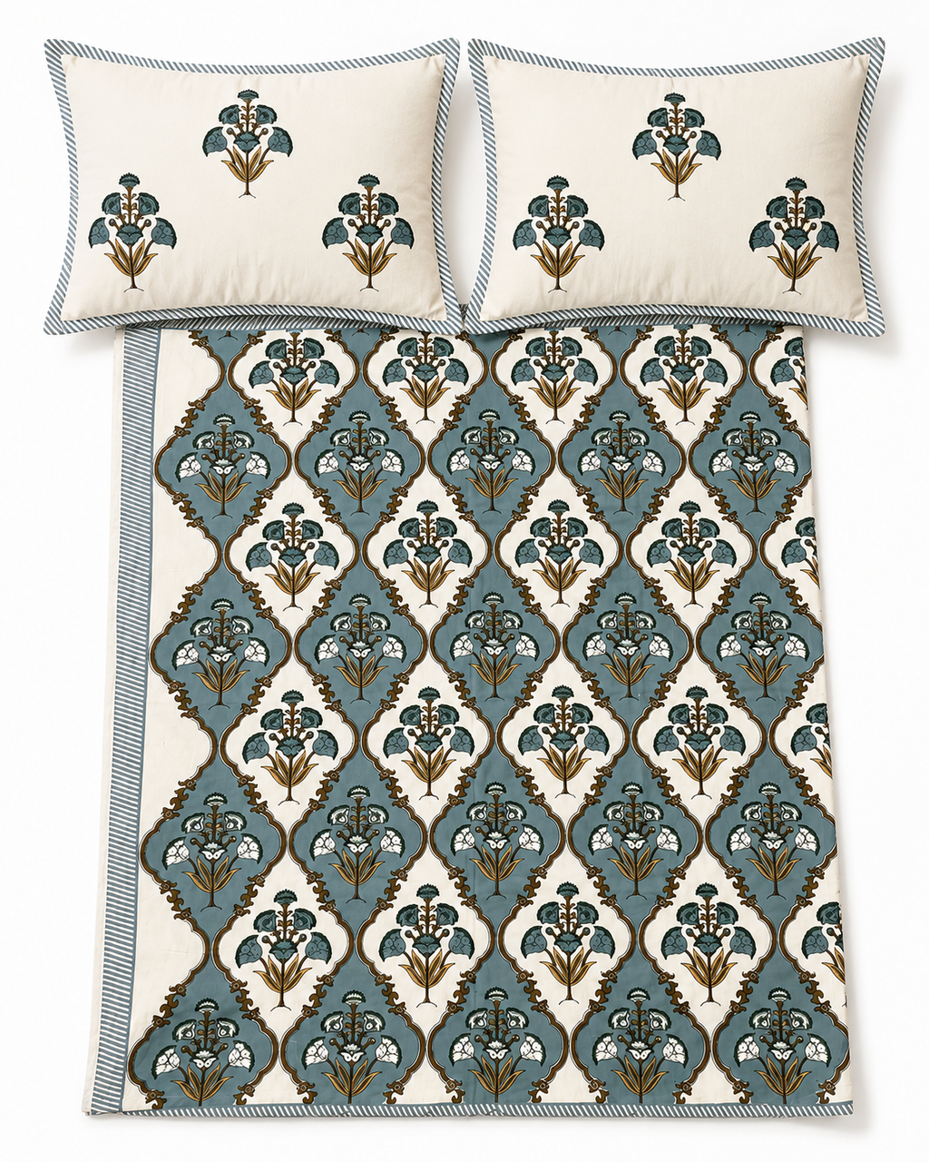 Grey Mughal Hand Screen Print Bedsheet