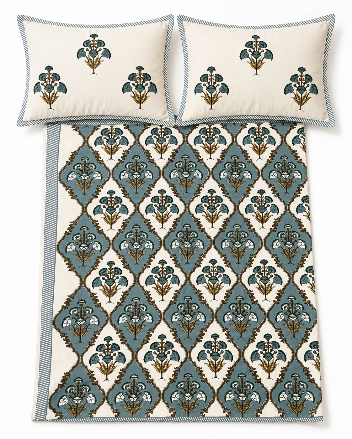 Grey Mughal Hand Screen Print Bedsheet