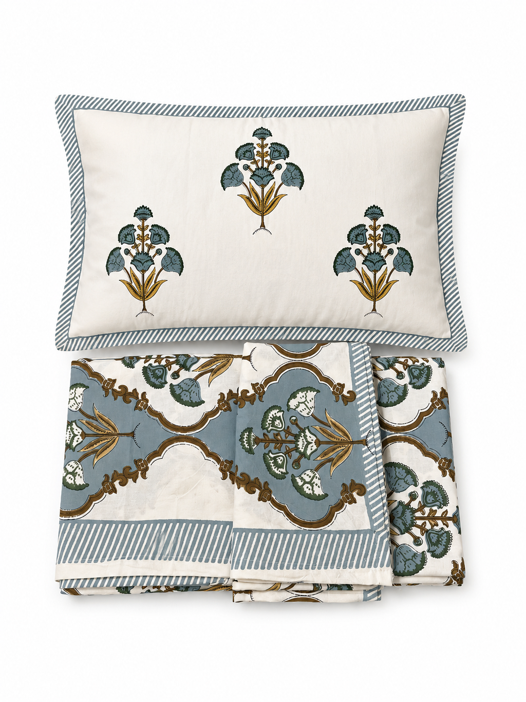 Grey Mughal Hand Screen Print Bedsheet