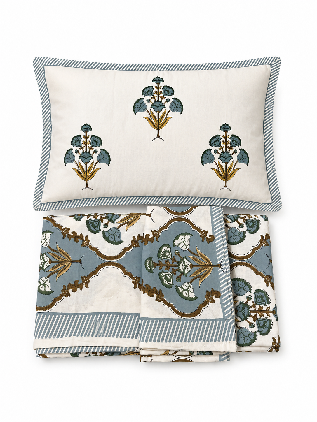 Grey Mughal Hand Screen Print Bedsheet