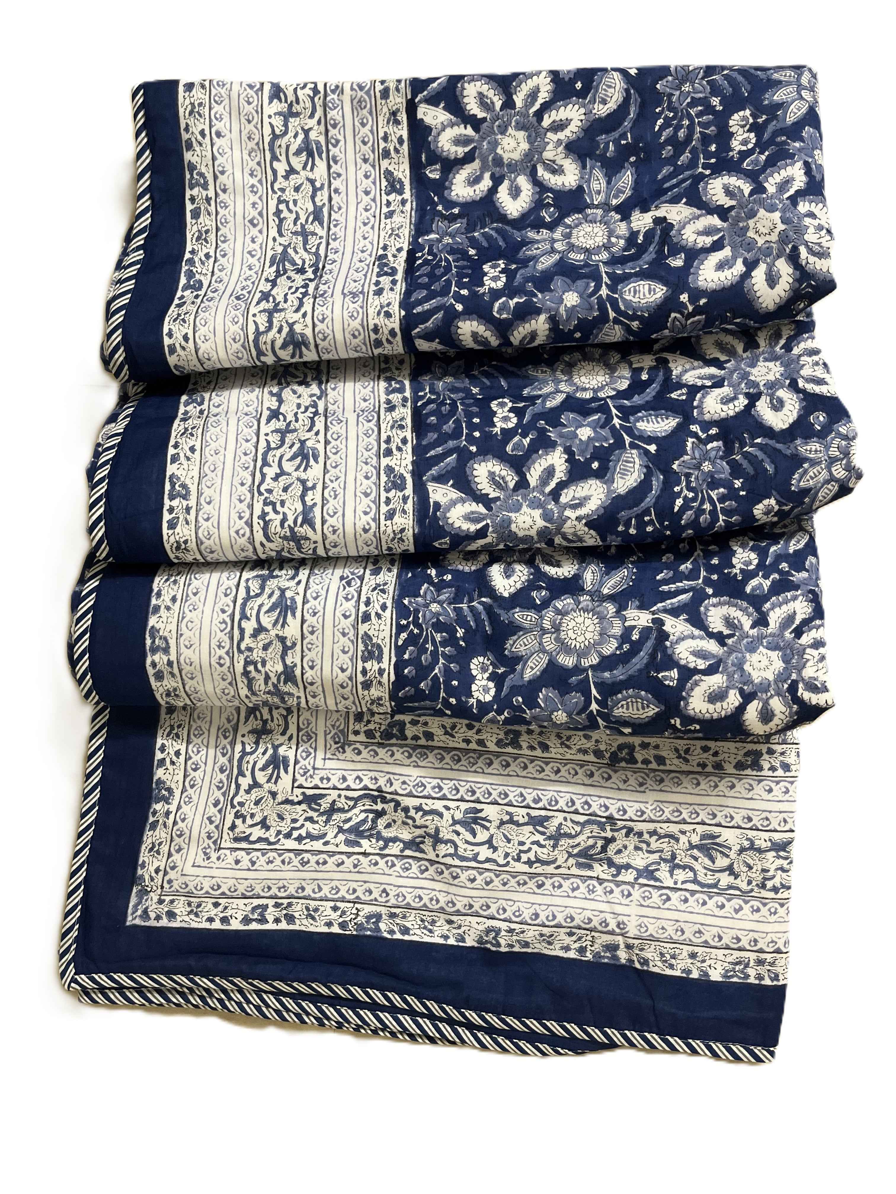 Blue floral hand block print Dohar (Double)