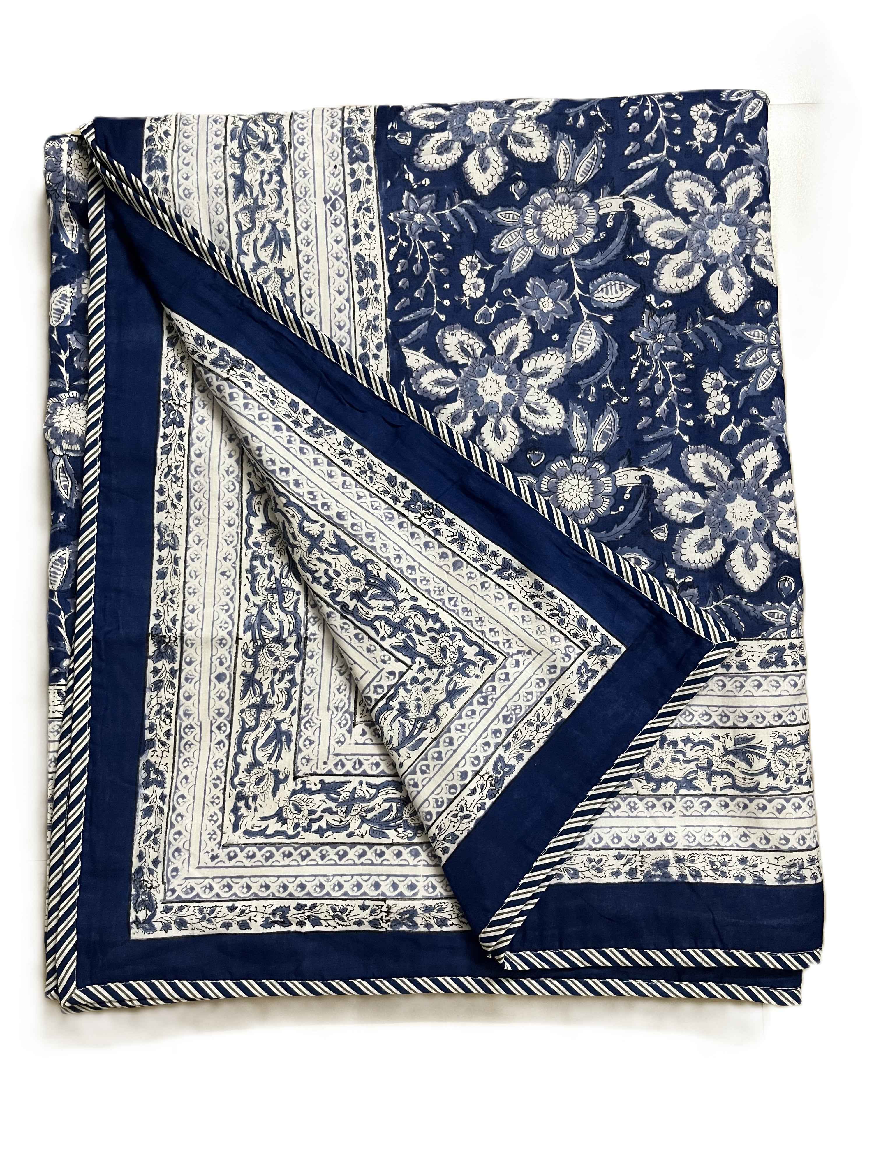 Blue floral hand block print Dohar (Double)