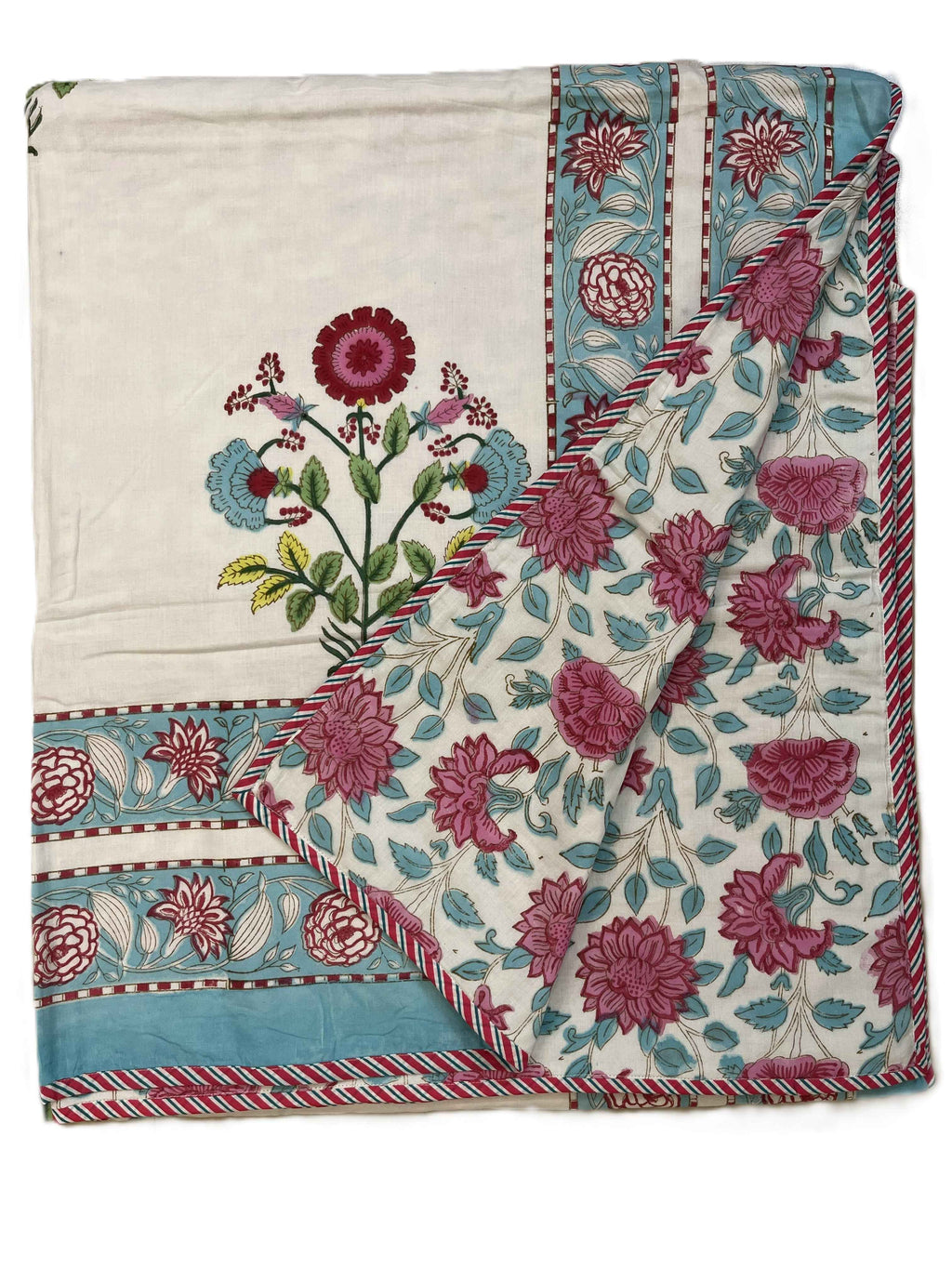 Blue and pink hand block print dohar (Double)