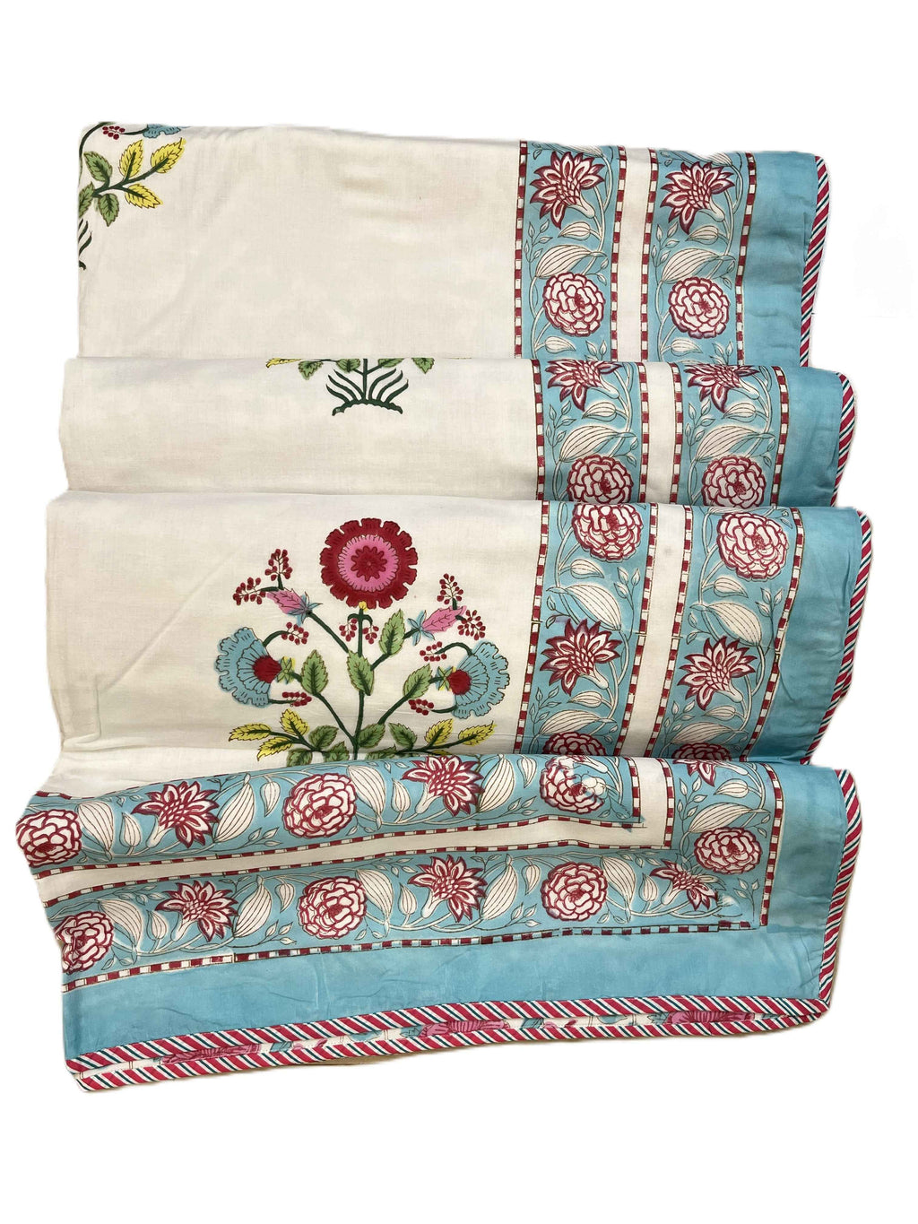 Blue and pink hand block print dohar (Double)