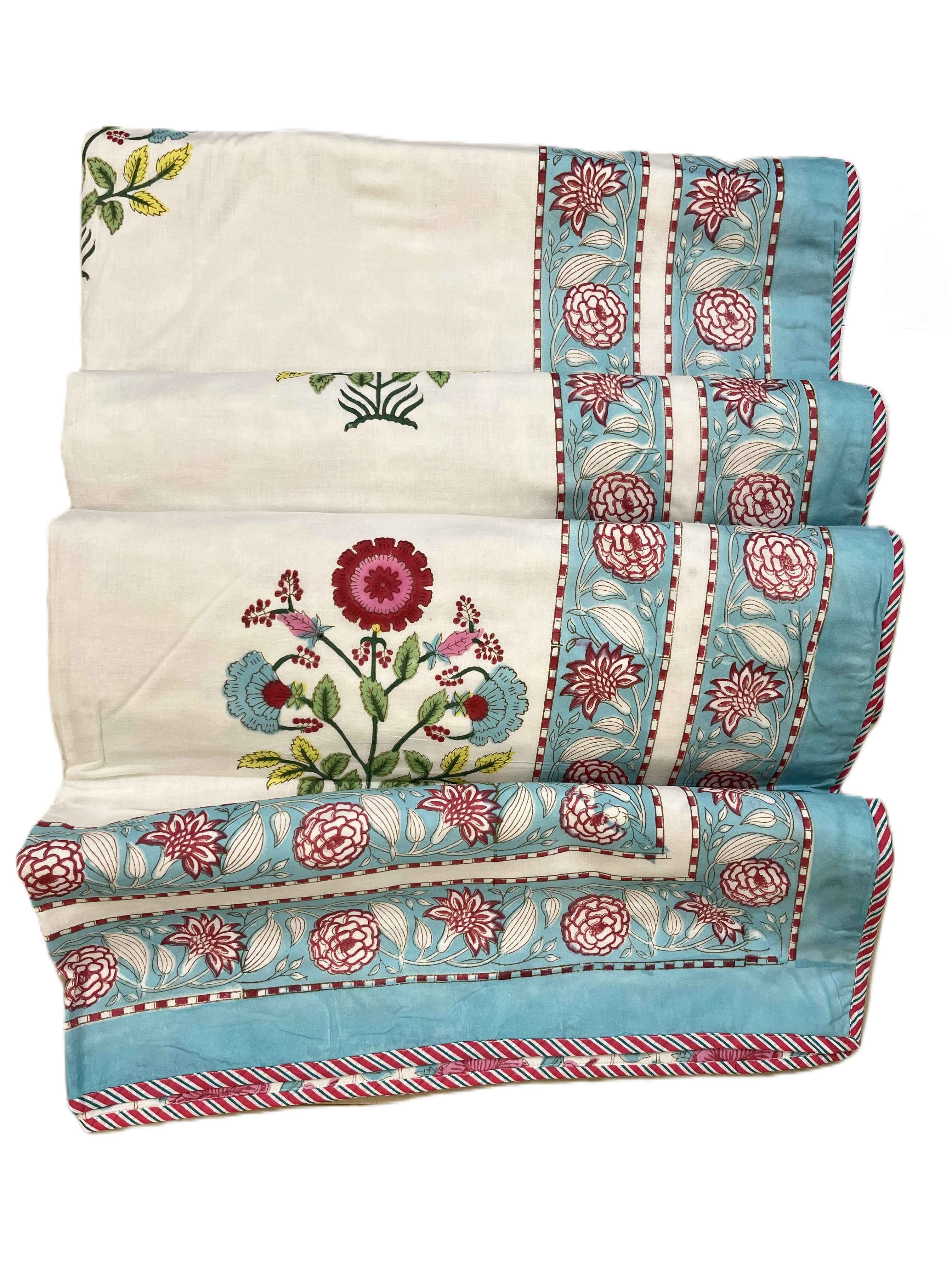 Blue and pink hand block print dohar (Double)