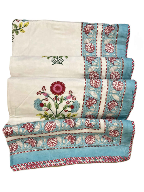 Blue and pink hand block print dohar (Double)