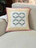 Yellow and pink Hand Block Quilted Cushion Cover