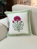 Green and Magenta Hand Block Quilted Cushion Cover