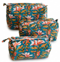 Multicolour Hand Block Print Quilted Cotton Pouch Set of 3