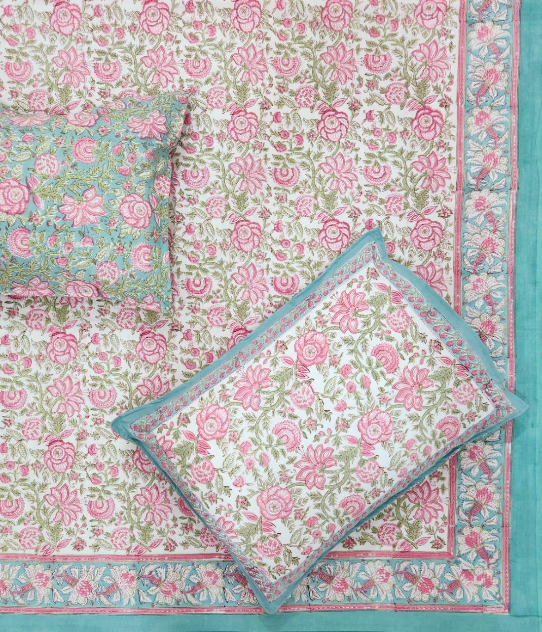 Pastel Pink Hand Block Print Bedsheet