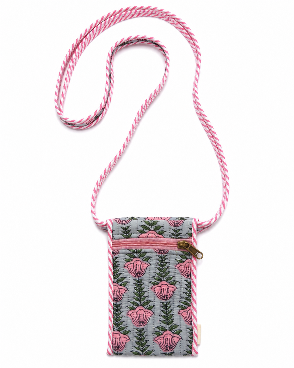 Pink Tulip hand block print mobile sling