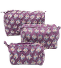 Purple Hand Block Print Quilted Cotton Pouch Set of 3