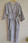 Purple and green floral hand block print bathrobe