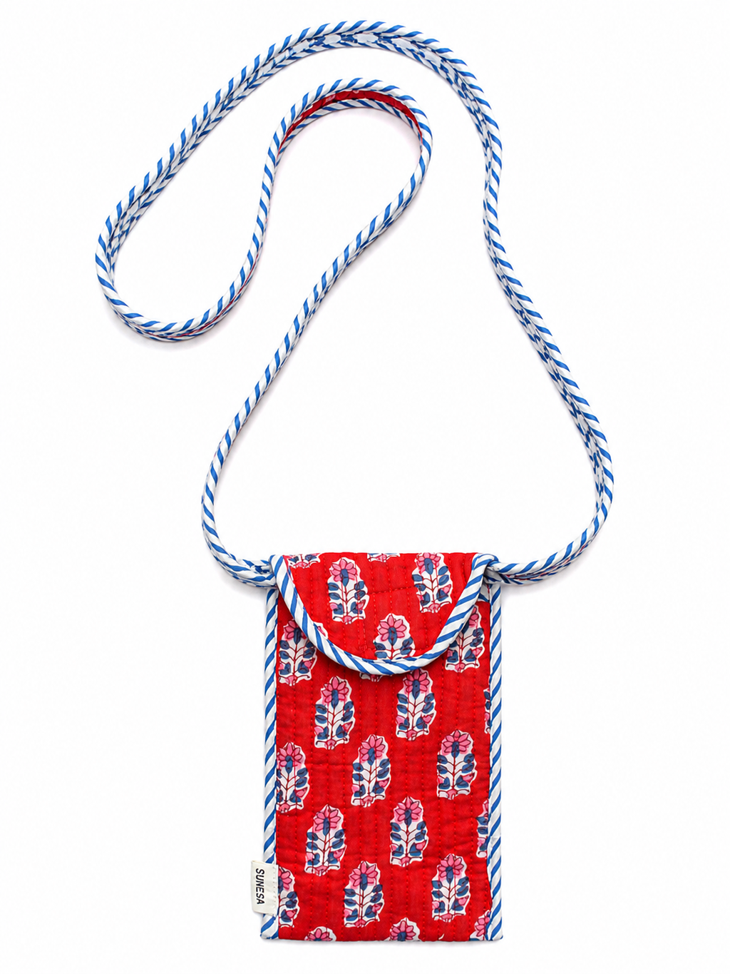 Red and Blue floral hand block print mobile sling