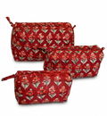 Red and Orange Hand Block Print Quilted Cotton Pouch Set of 3