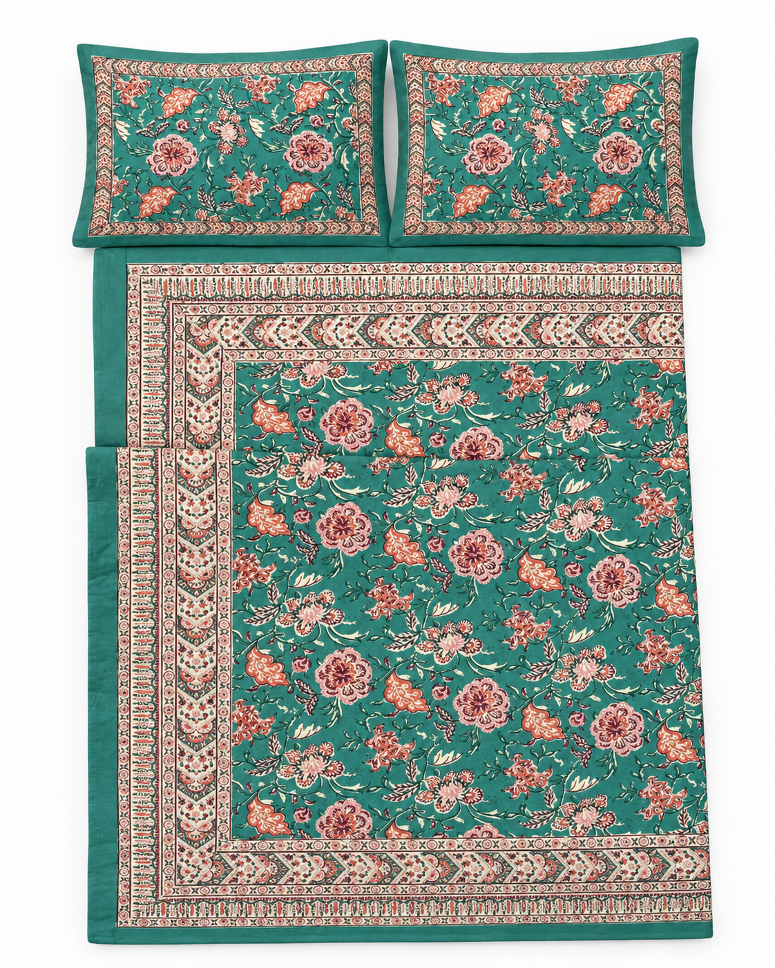 Emerald Green hand Block Print Bedsheet