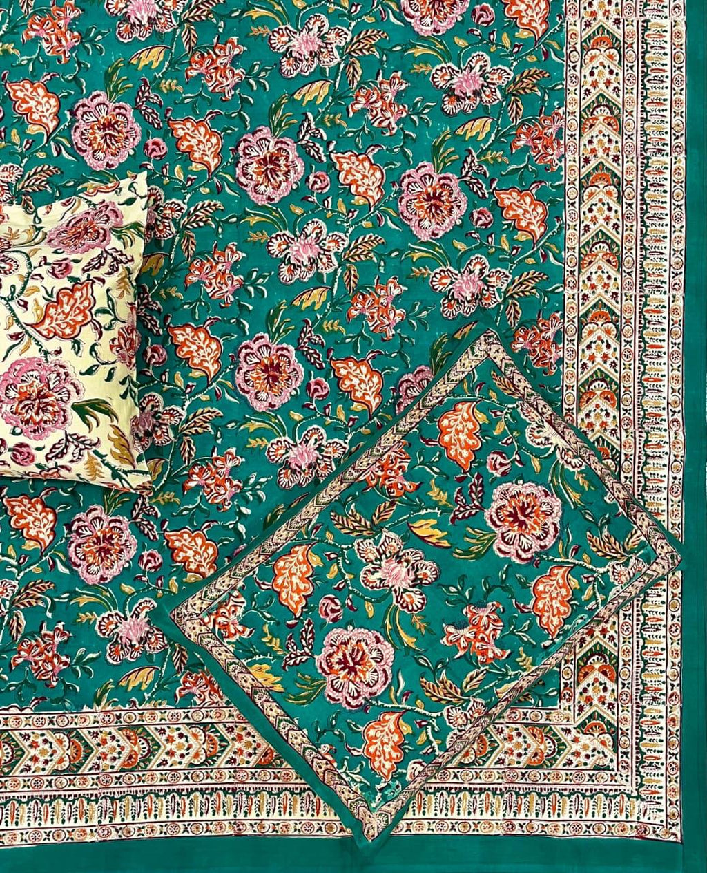 Emerald Green hand Block Print Bedsheet