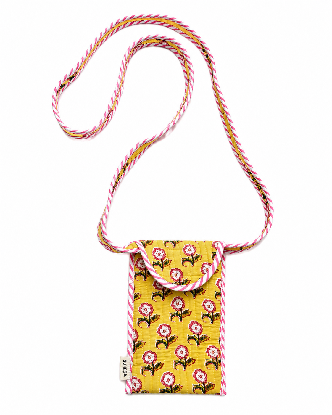 Yellow floral hand block print mobile sling